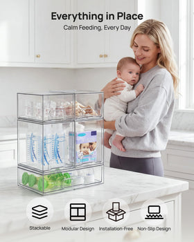 Vtopmart stackable drawers with pull-out handles provide easy access.