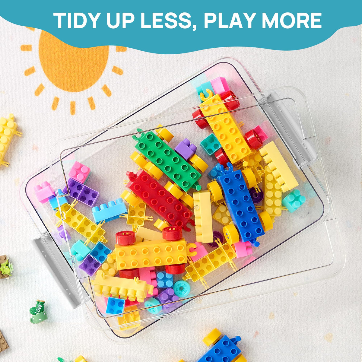 Vtopmart stackable bin system saves shelf space and reduces clutter.