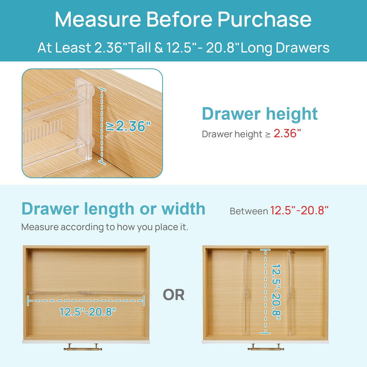 Vtopmart transparent sturdy dividers showing clean, visible organization.