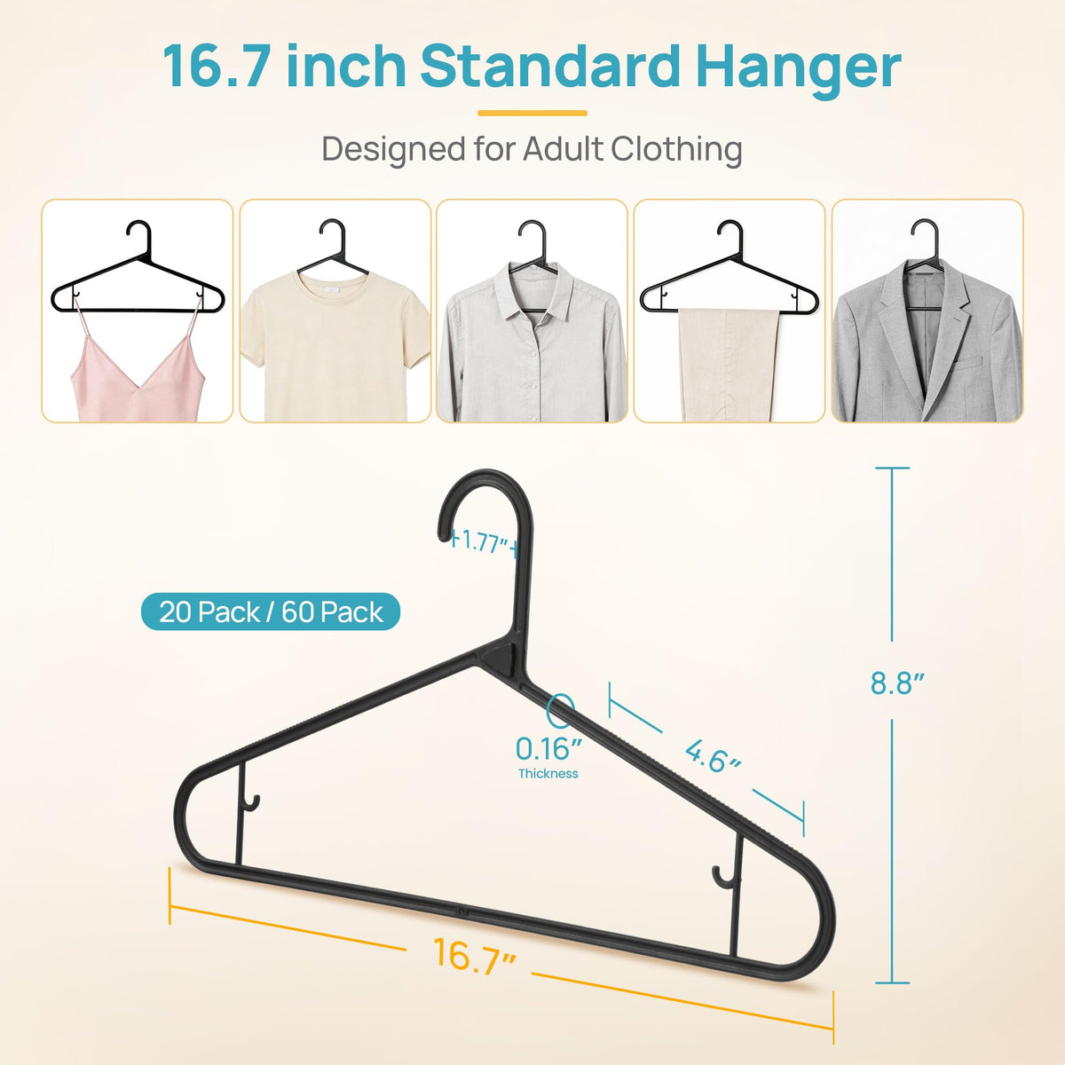 Vtopmart ultra-slim design hanger demonstrates space-saving profile for a neater closet.