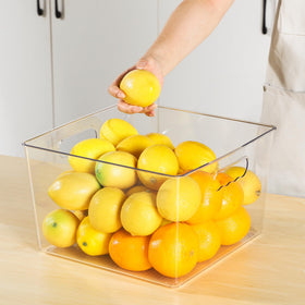 Vtopmart under-sink clear bin keeps items organized and accessible.