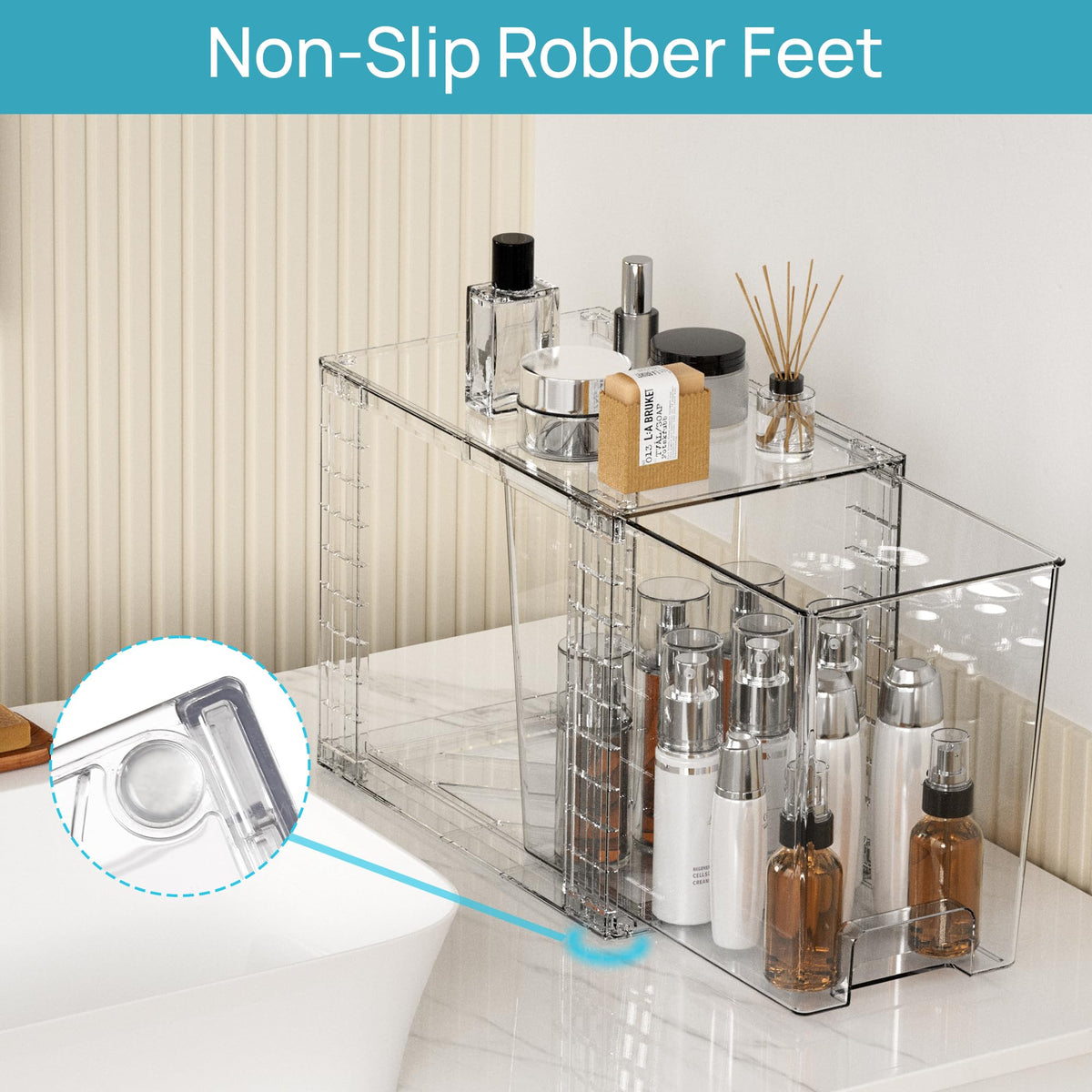 Vtopmart under-sink storage drawer maximizing compact spaces.