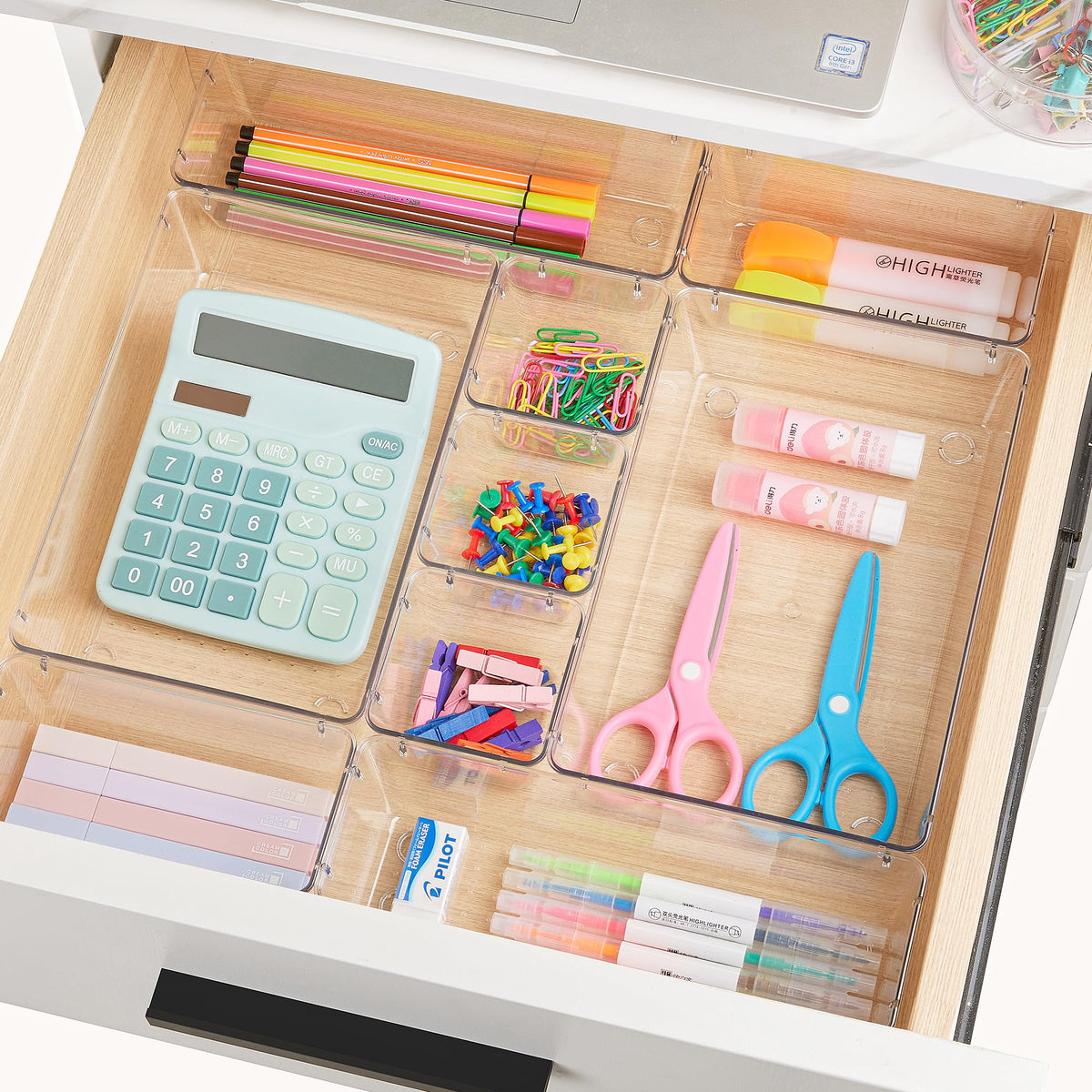Vtopmart vanity drawer organizer neatly rearranges makeup and tools.