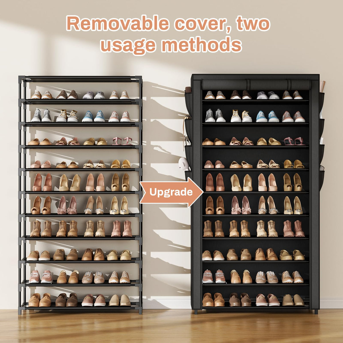 VTRIN 6.7-inch shelf spacing on rack adjustable for sneakers and boots