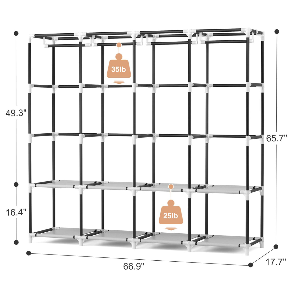 VTRIN portable closet featuring four shelves for folded items and accessories