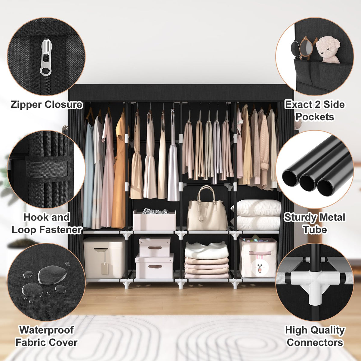VTRIN portable closet with four side pockets for small essentials