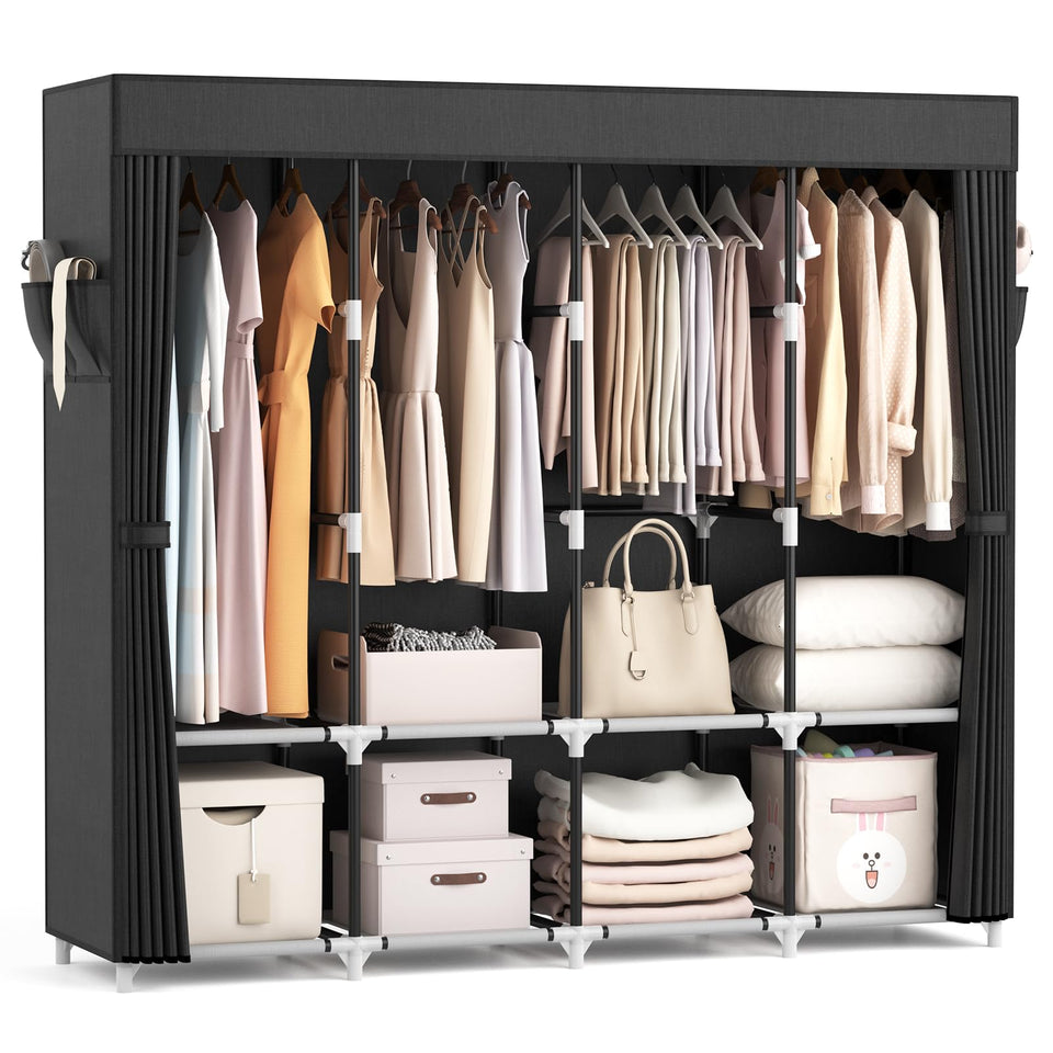 VTRIN portable closet with a 49.3-inch hanging area for long garments