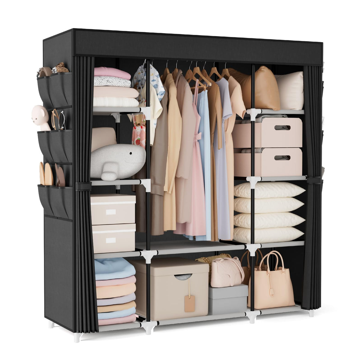 VTRIN portable closet with hanging rod keeps outfits organized and wrinkle-free.