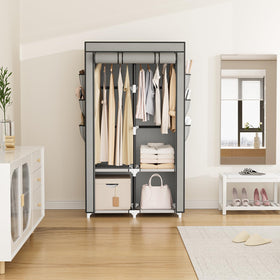 VTRIN portable closet wardrobe with two hanging rods maximizes garment capacity for long pieces.