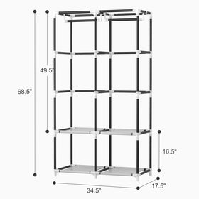 VTRIN portable closet wardrobe shelves organize folded items and accessories neatly.
