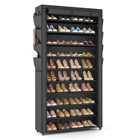VTRIN tall shoe rack with cover front view protects shoes from dust