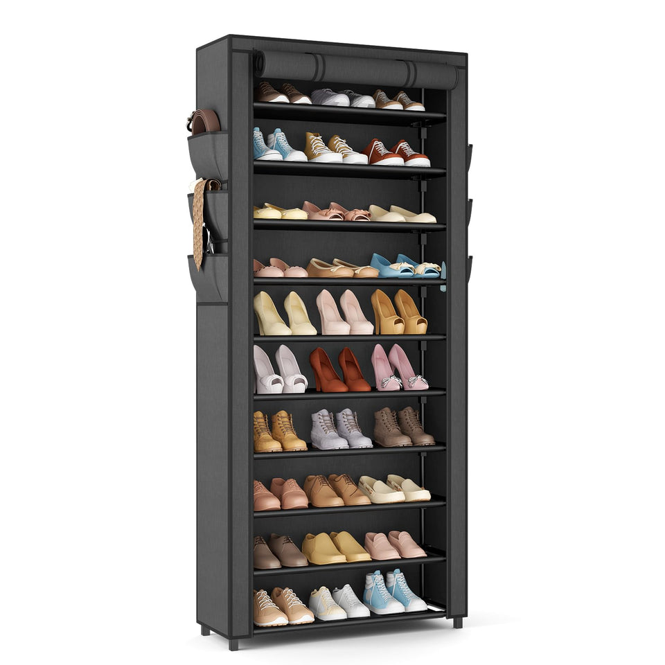 VTRIN vertical narrow shoe rack front view showing a tall, organized storage system.