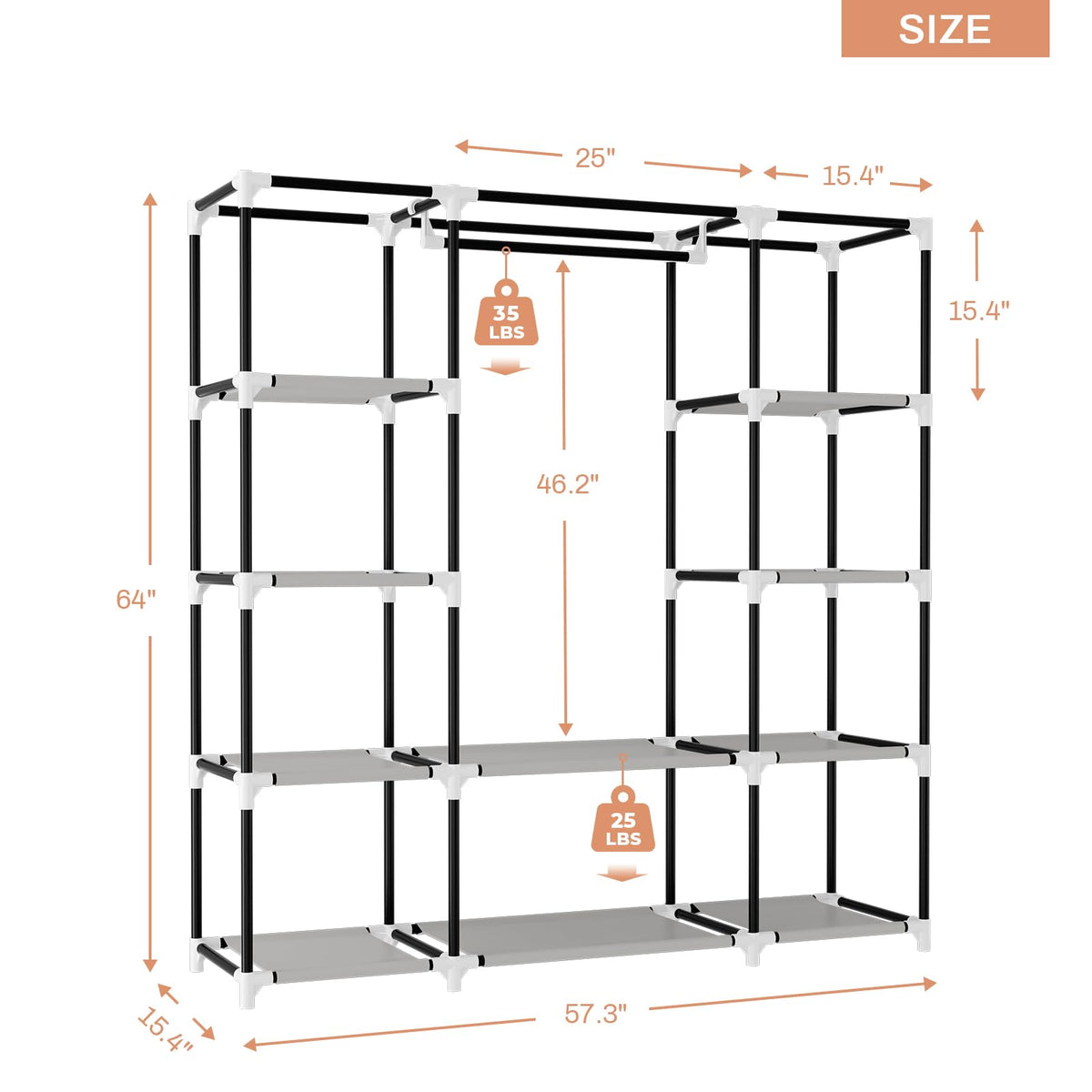VTRIN wardrobe with 10 shelves for versatile storage options.