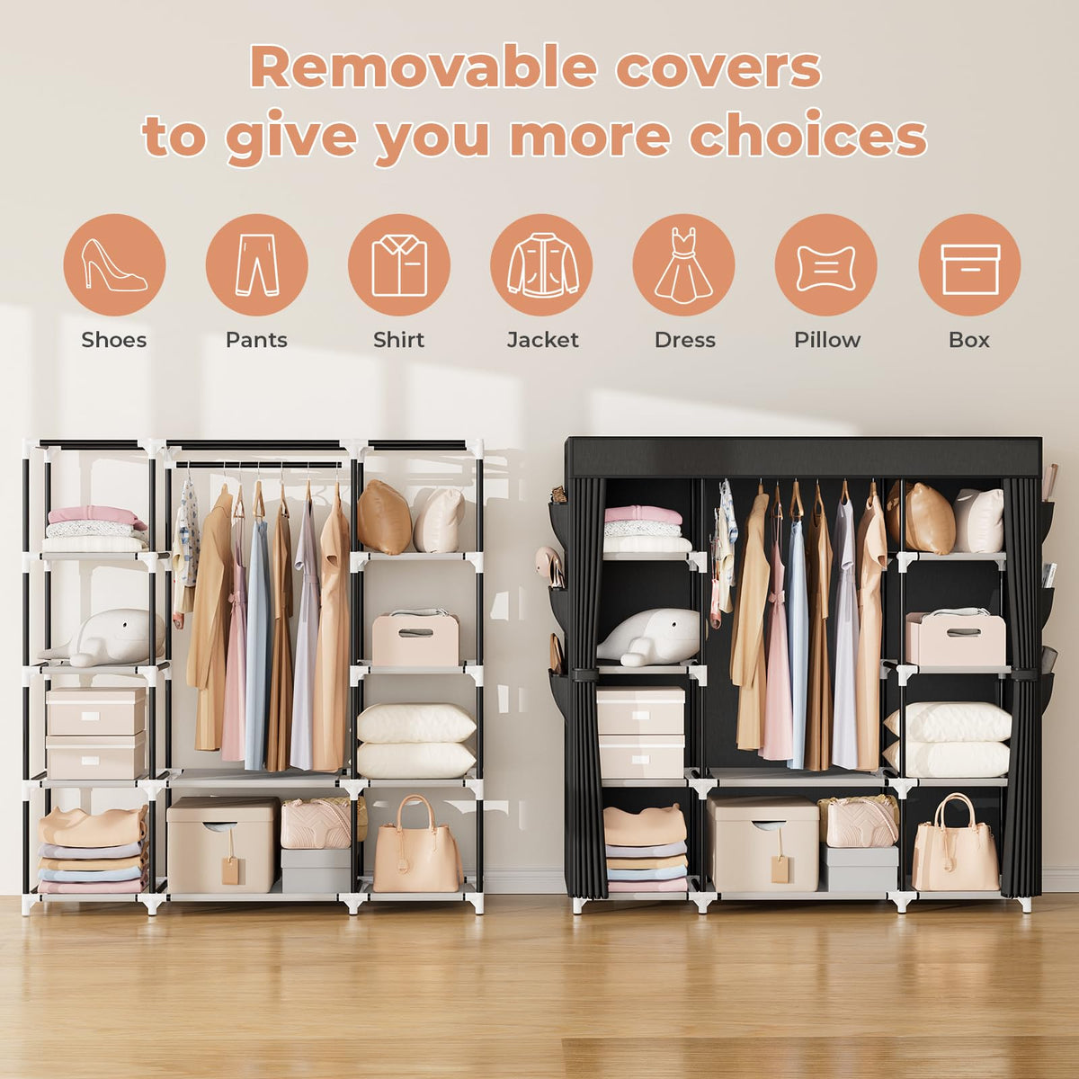 VTRIN portable closet six pockets for small items and accessories.