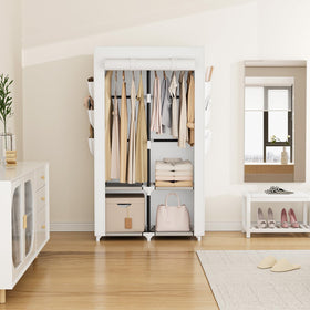 VTRIN wardrobe with dual hanging rods for long garments and wrinkle-free storage.