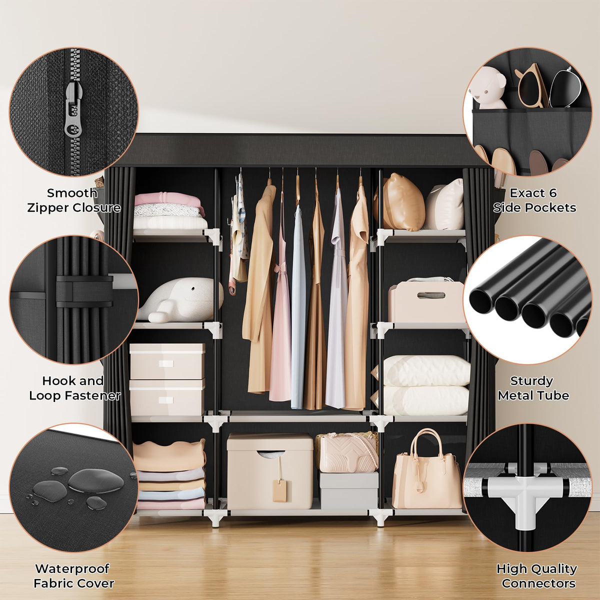 VTRIN freestanding wardrobe fits any room layout without walls.