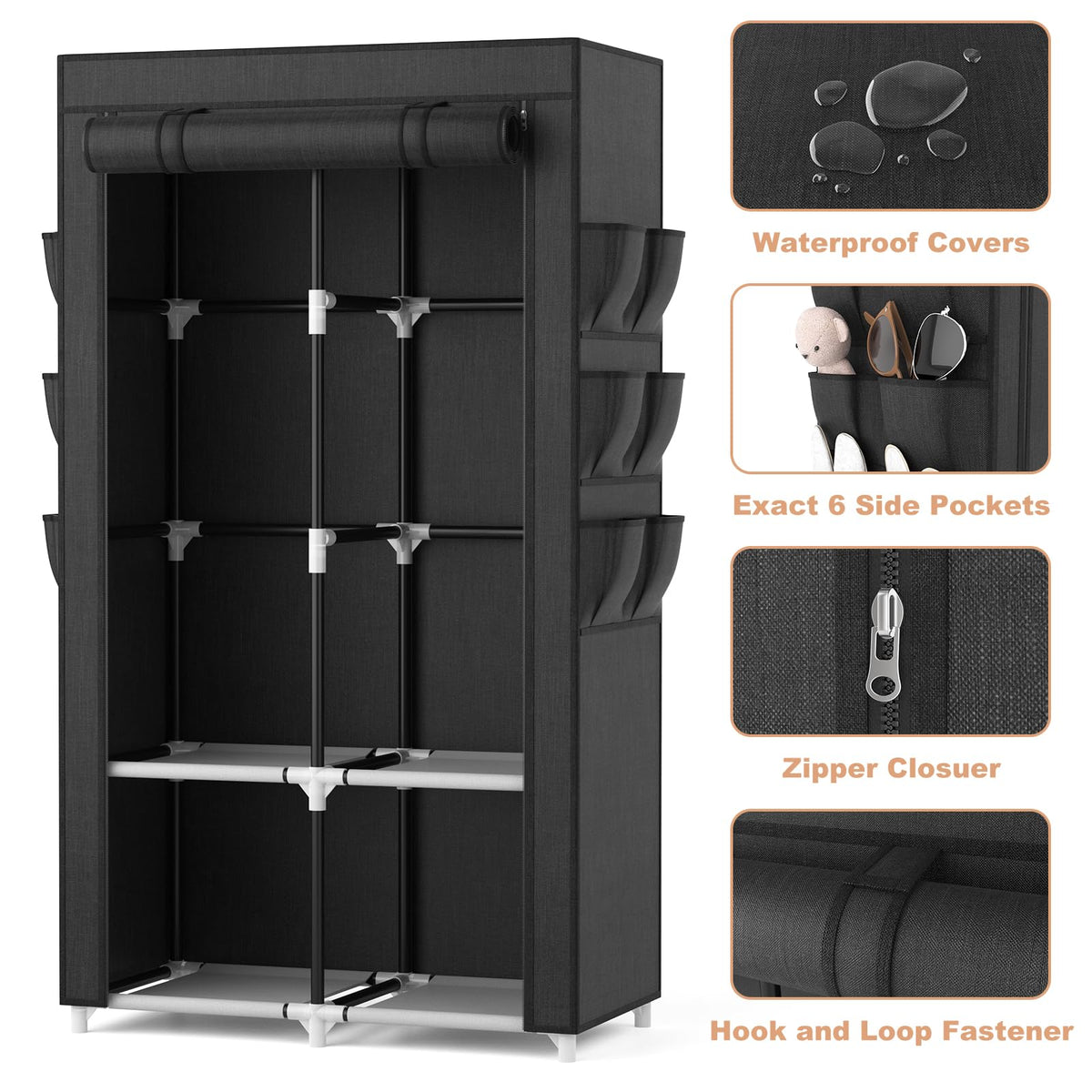 VTRIN wardrobe pockets provide six spaces for socks, belts, and small items