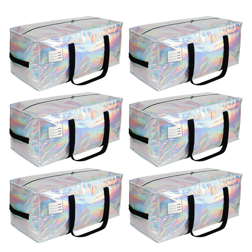 VTSVTS iridescent large moving bag open for quick packing and accessible clothing storage.