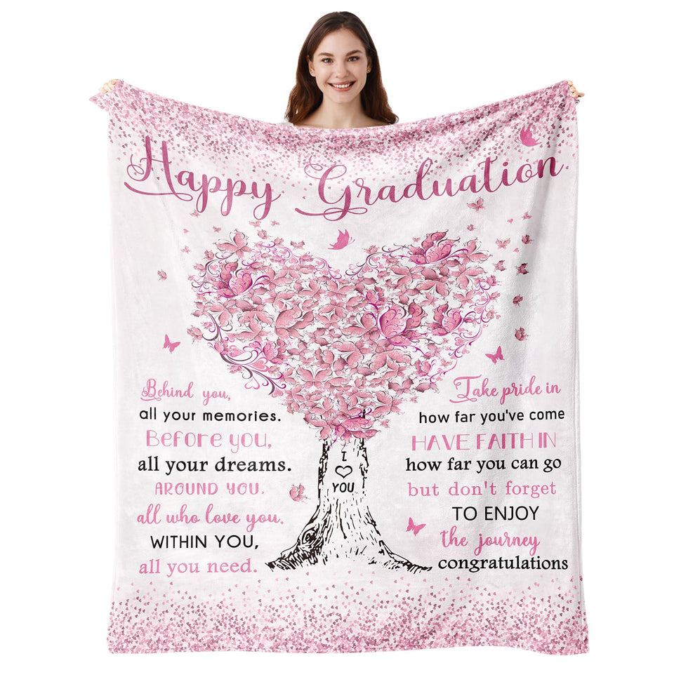 Vuinezo Graduation Blanket featuring pink tree of life for milestone moments