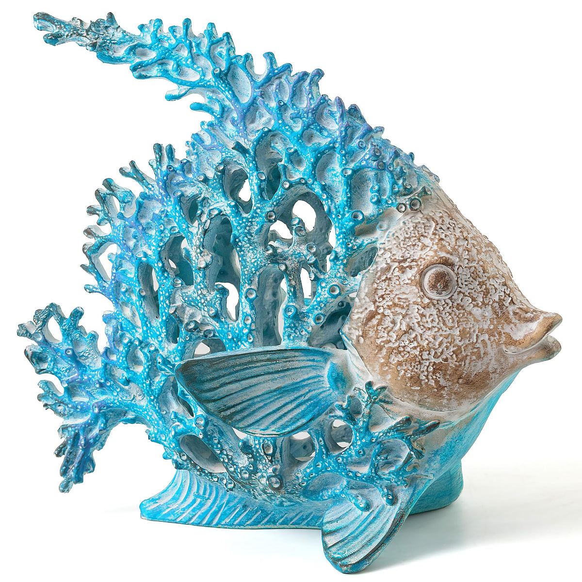 VVGIFTS angelfish sculpture with coral-reef texture for mantel or shelf display.