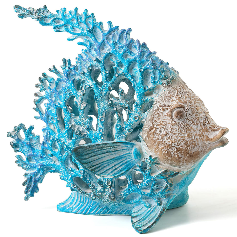 VVGIFTS angelfish sculpture with coral-reef texture for mantel or shelf display.