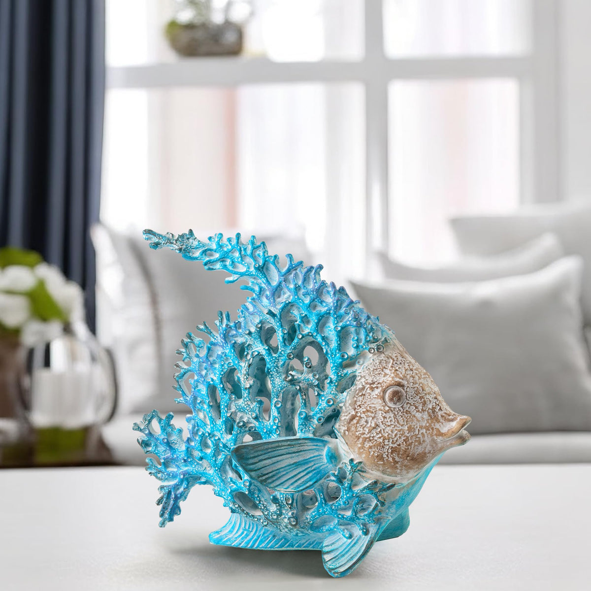 VVGIFTS angelfish sculpture in polystone for durable coastal décor display.
