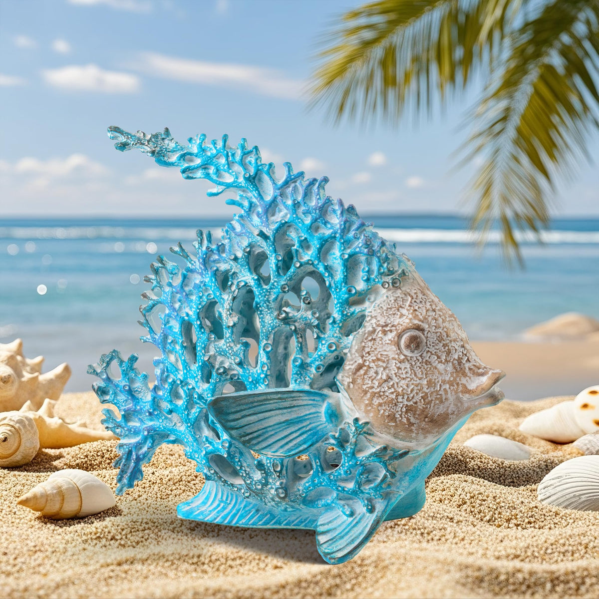 VVGIFTS beach decor angelfish sculpture adds oceanic charm to desks and shelves.
