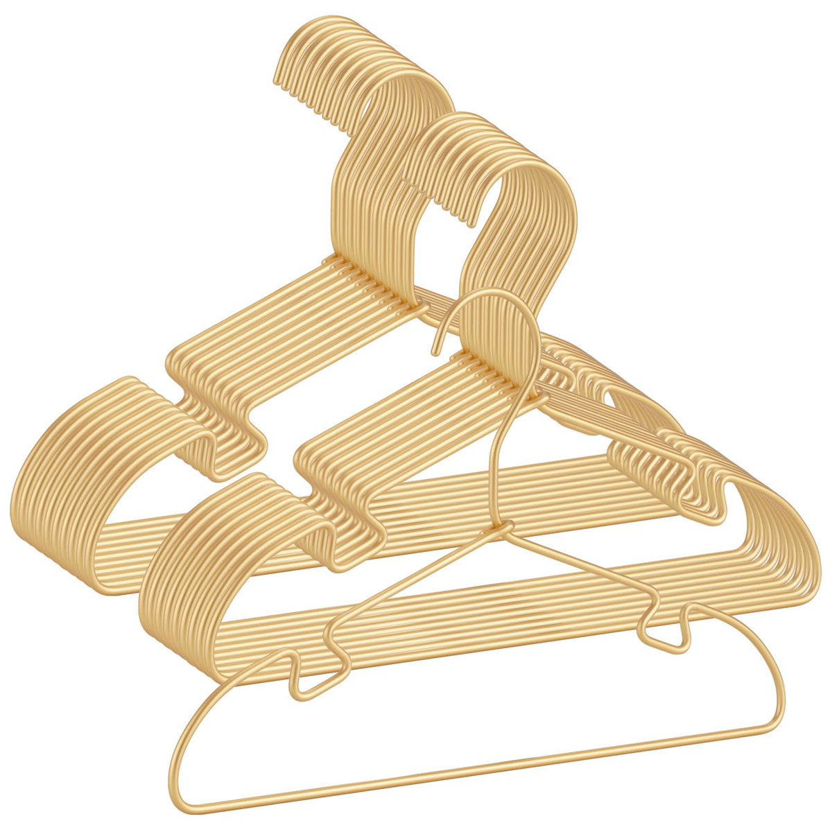 VWV 20-pack baby hangers in gold keep nursery garments neatly organized.