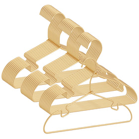 VWV gold baby hangers, front view, shows compact 12.6-inch profile for space-saving storage.