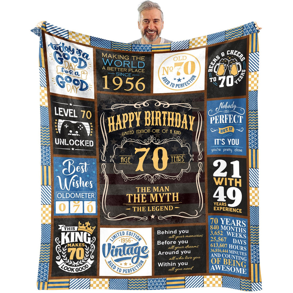 VXDRZGT 70th blanket on sofa, cozy warmth for relaxed evenings.