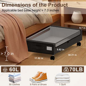 VXEAPADE 60L under-bed bin with clear lid and label for quick identification.