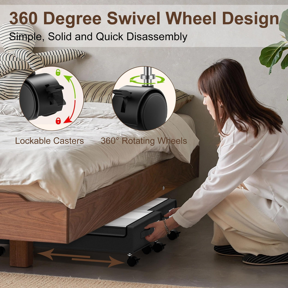 VXEAPADE heavy-duty rolling storage holds up to 66lbs for bulky items.