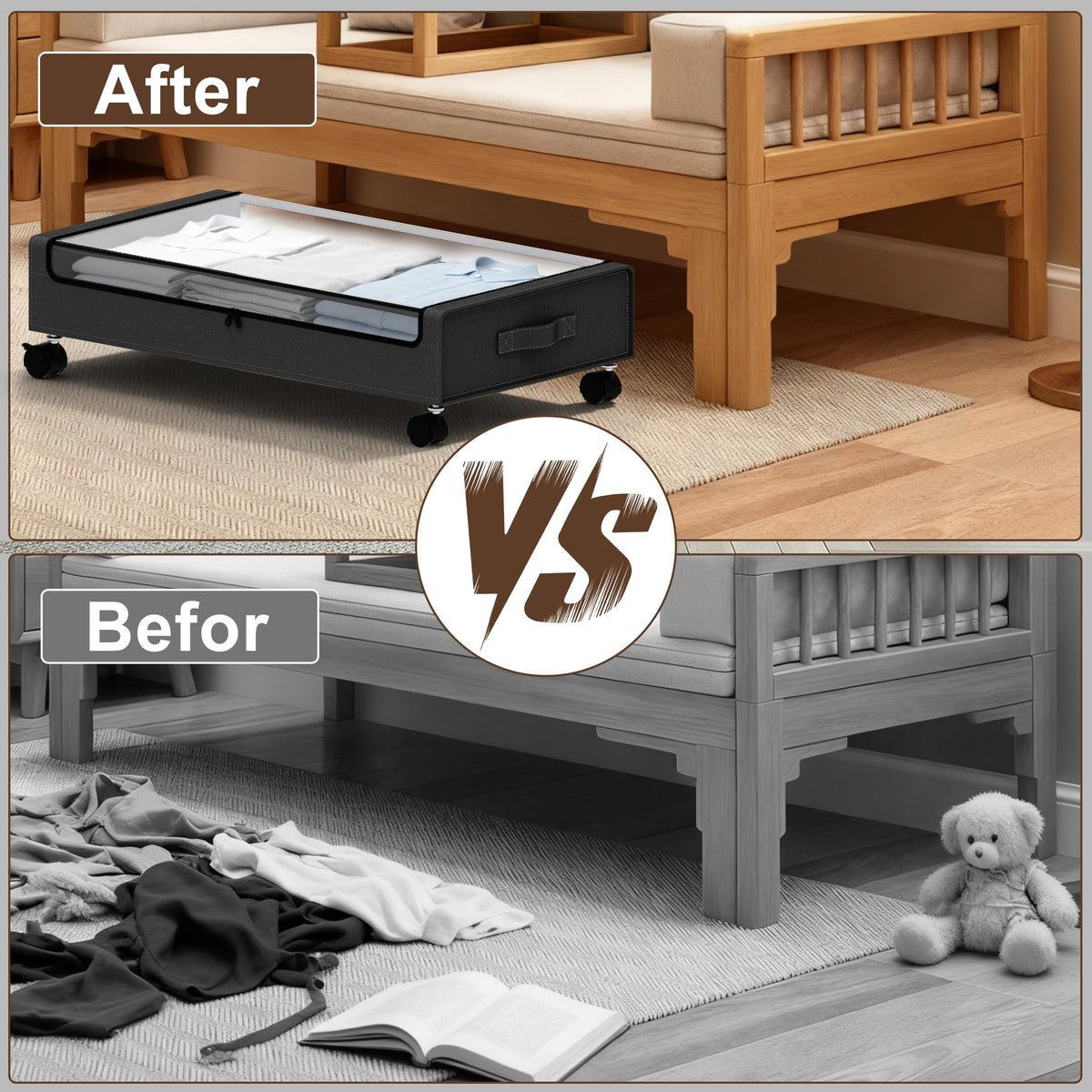 VXEAPADE storage bin features side handles and locking wheels for stability.