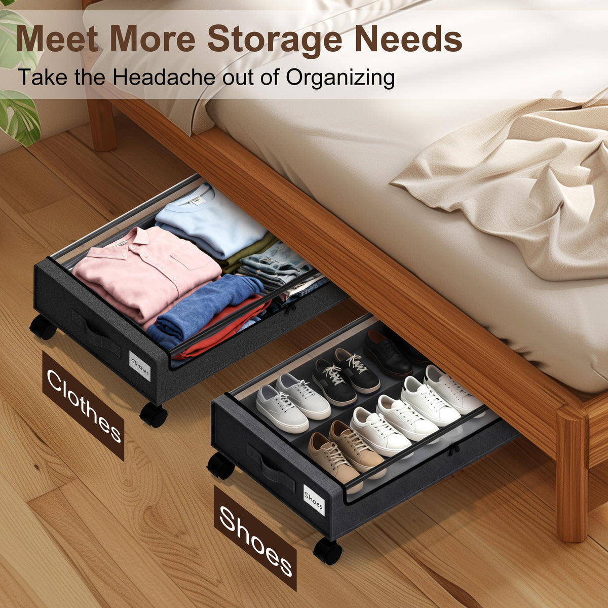 VXEAPADE organizer fits under bed or in closet to maximize space.
