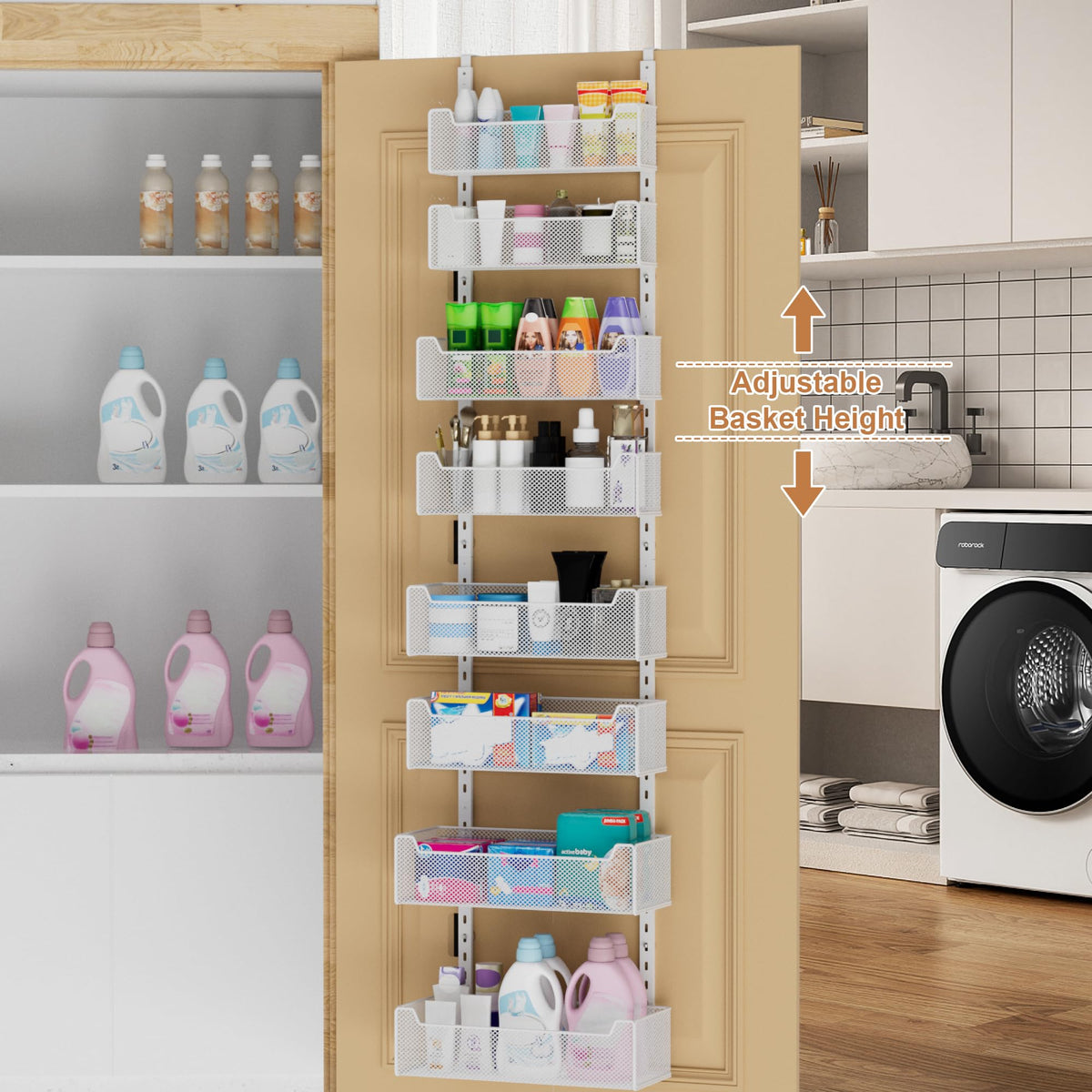 VyGrow 8 adjustable baskets optimize pantry and bathroom organization.