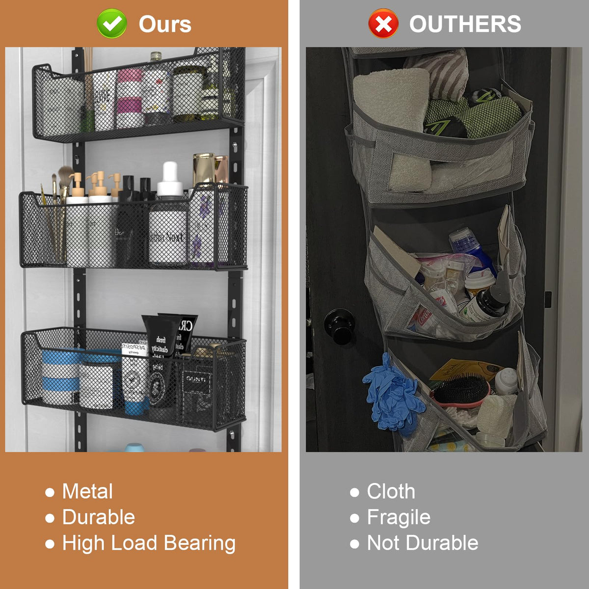 Compact hanging unit saves space while keeping essentials organized.