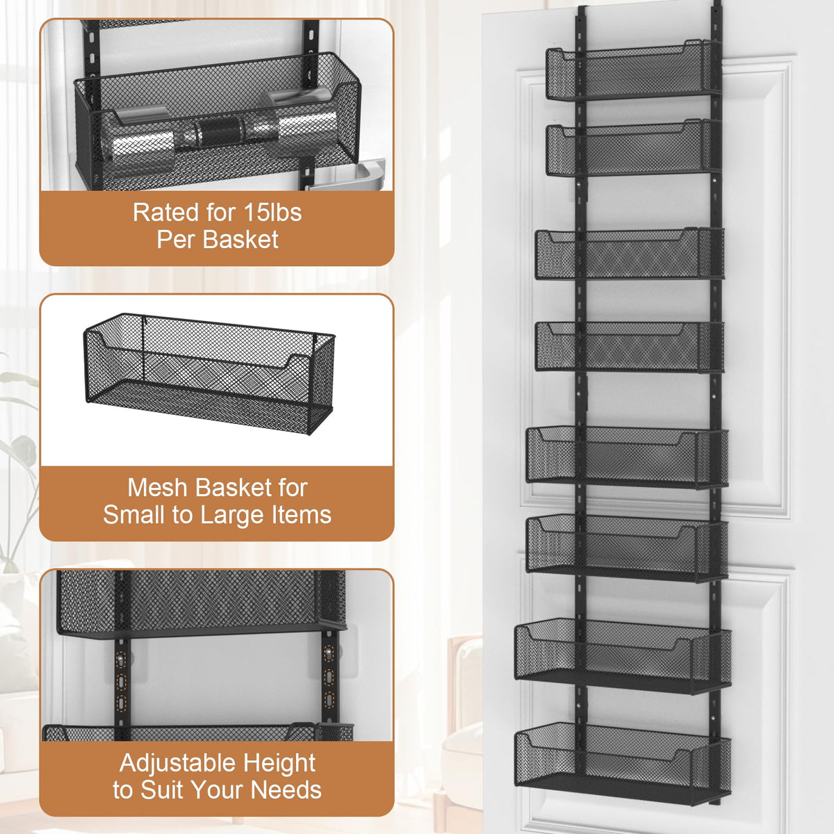 VyGrow versatile storage for bathroom essentials and toiletries behind a door.