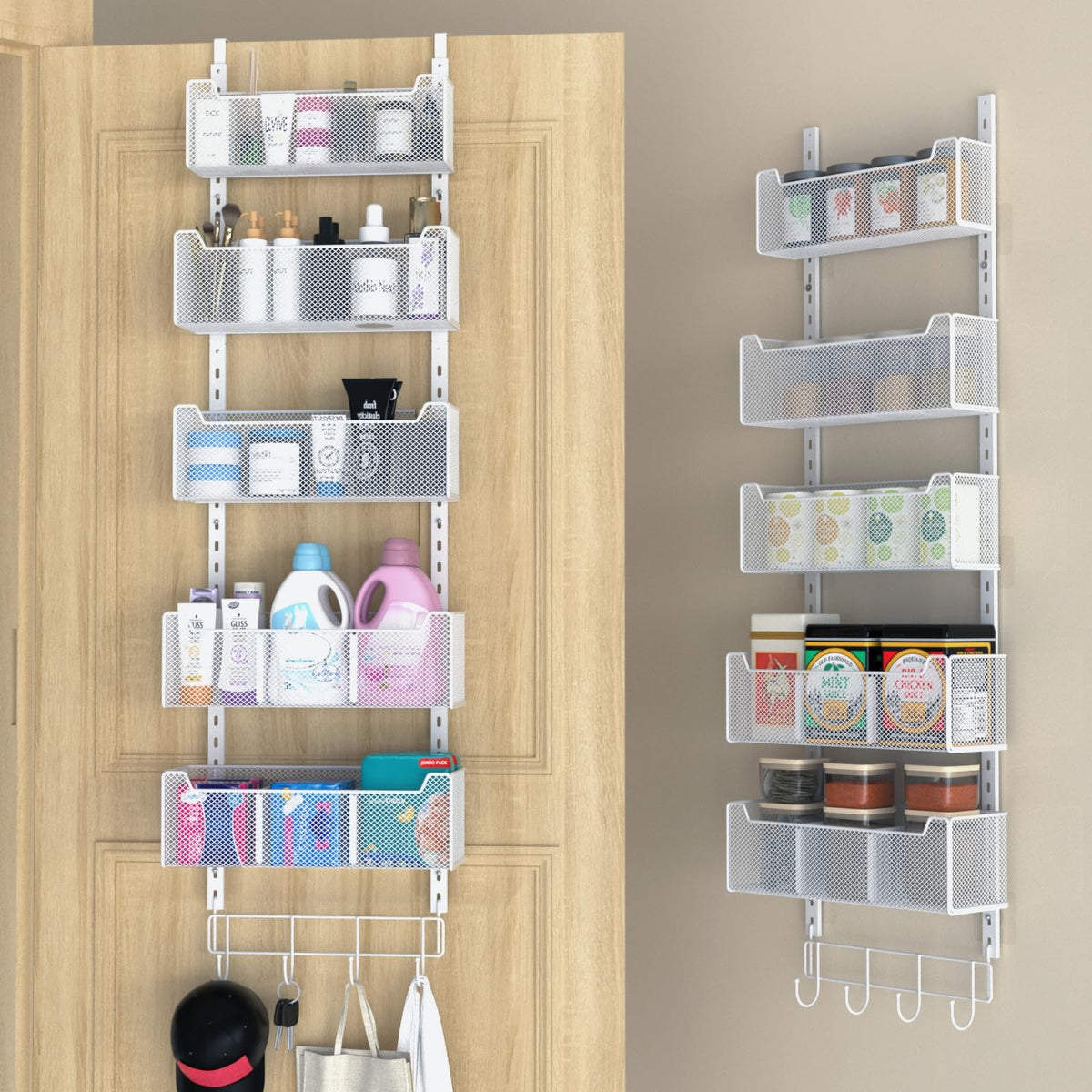 VyGrow over-the-door organizer with five baskets and coat hook for clutter-free entryways