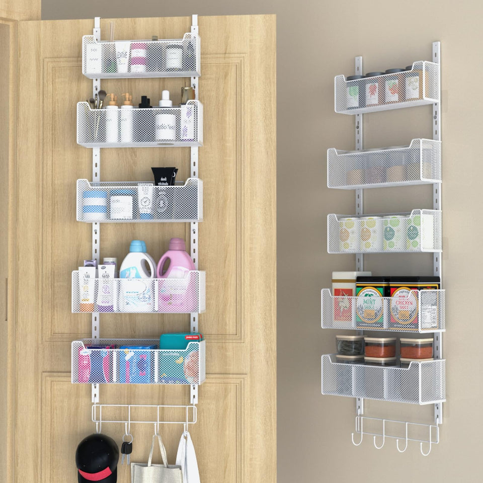 VyGrow over-the-door organizer with five baskets and coat hook for clutter-free entryways