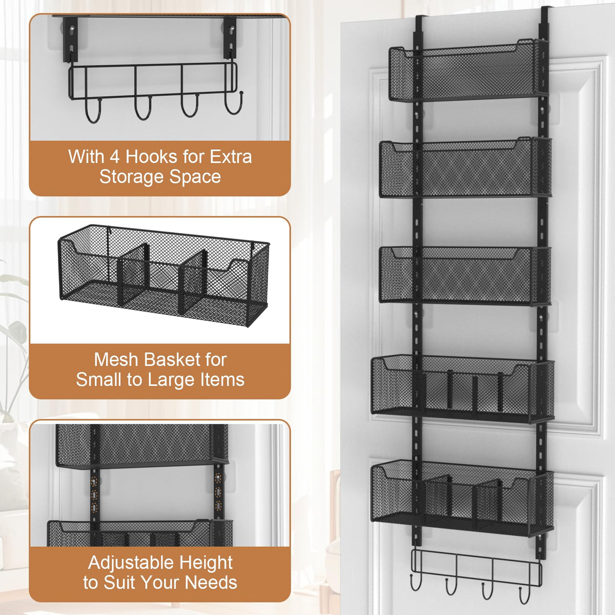 Versatile design fits pantry kitchen or bathroom storage needs.
