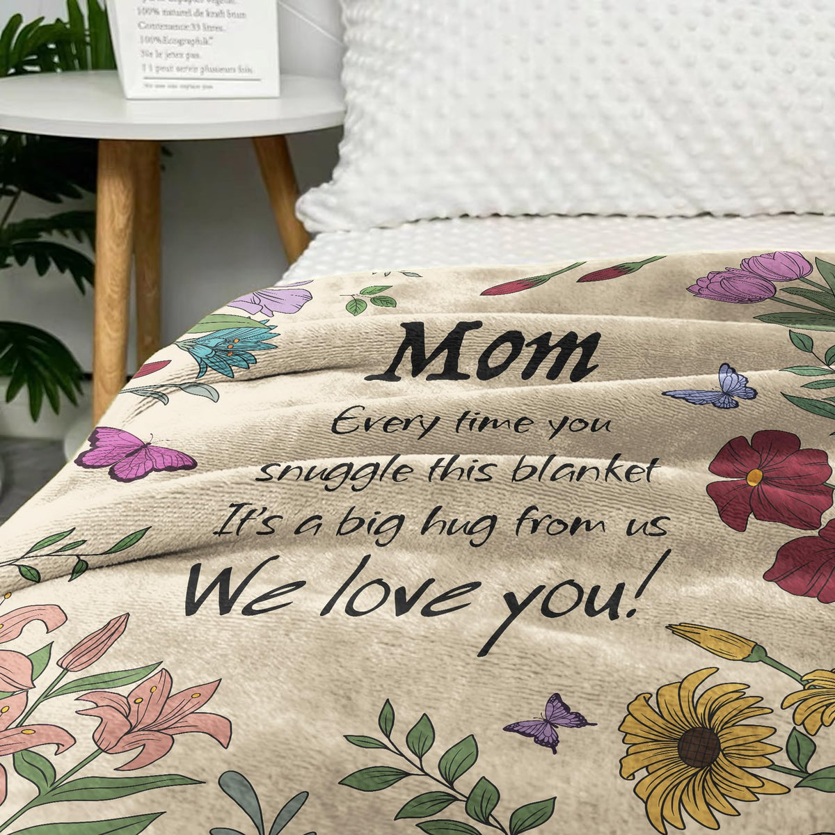 VZITSQS Mothers Day blanket in living room for comforting hug-like moments.