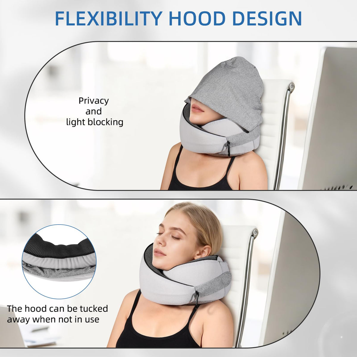 Vzpeun hooded design blocks cabin light for undisturbed sleep on planes.
