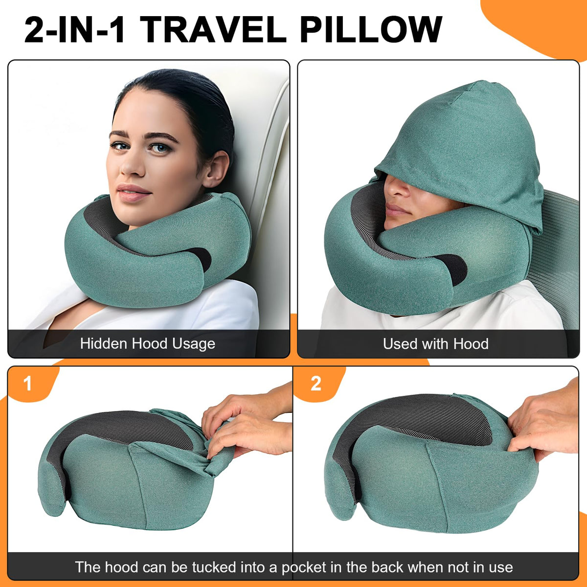 Vzpeun memory foam travel pillow in green with breathable cover keeps you comfortable.