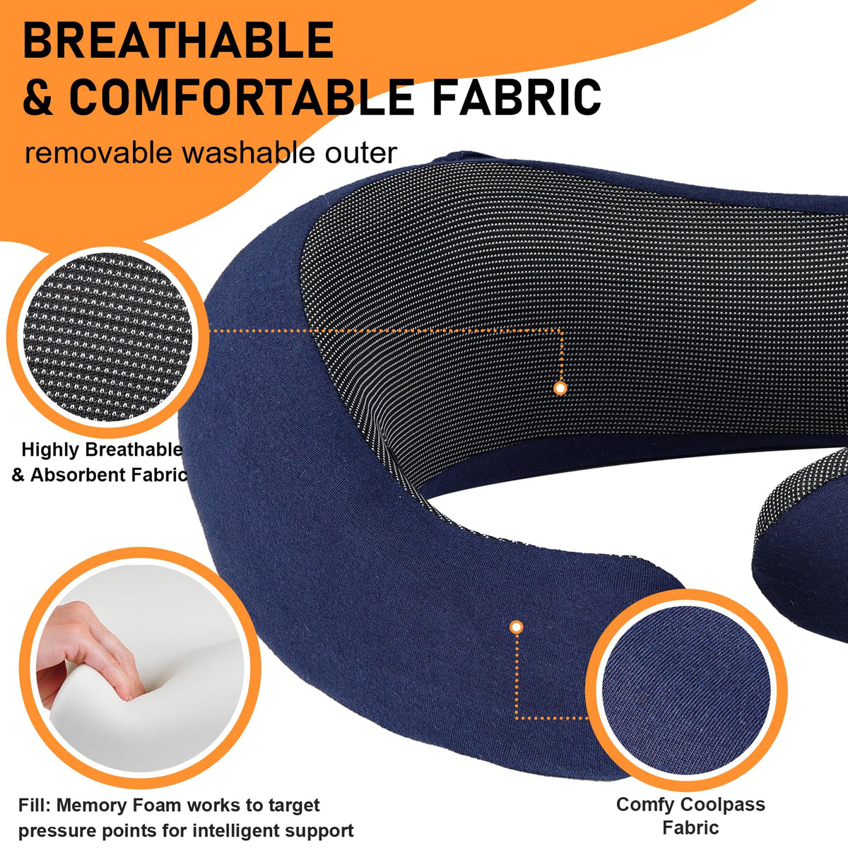 Vzpeun breathable fabric keeps neck dry and cool during travel.