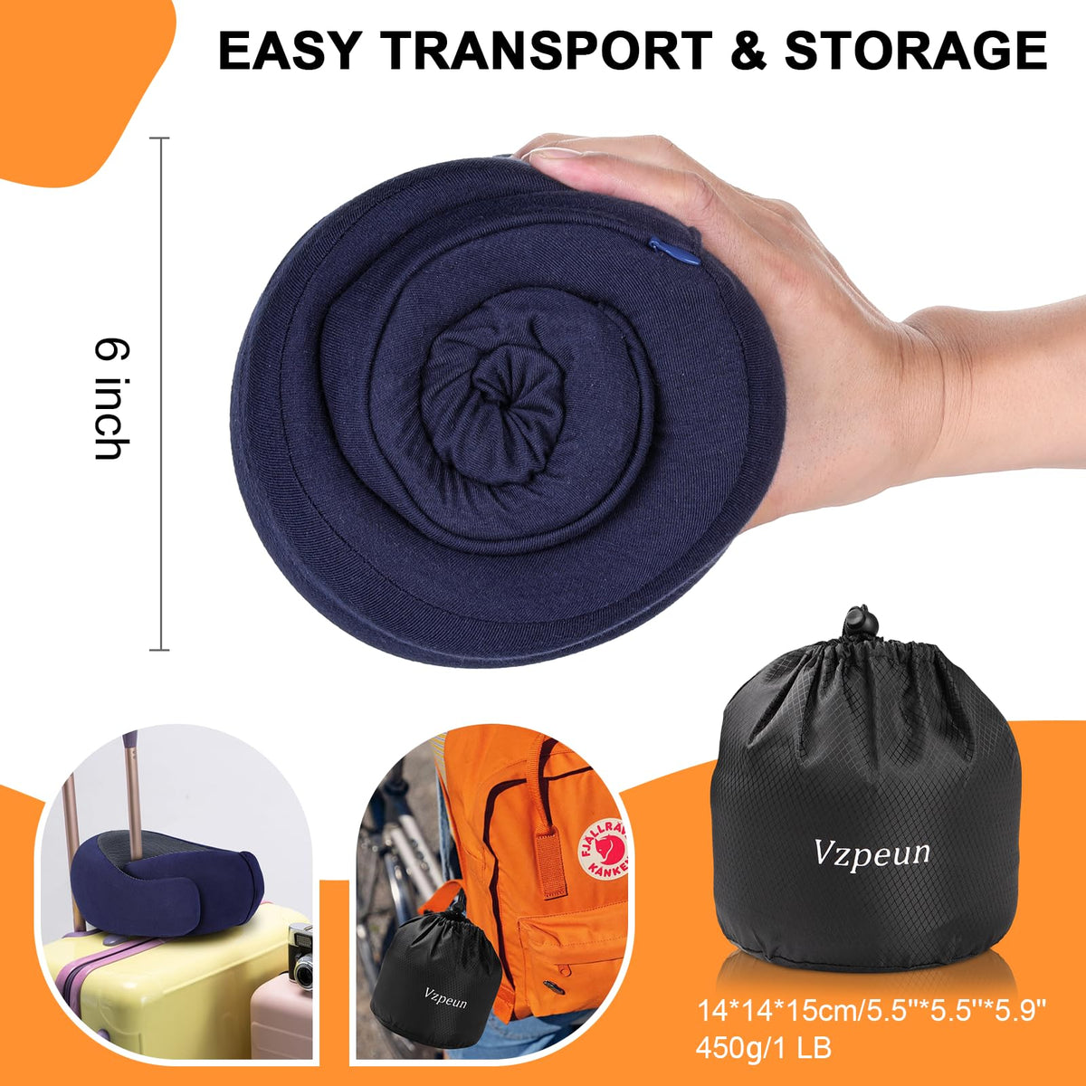 Vzpeun pillow packs compactly for easy storage in carry-ons.