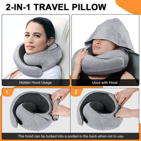 Vzpeun memory foam fill highlights supportive neck comfort during long journeys.