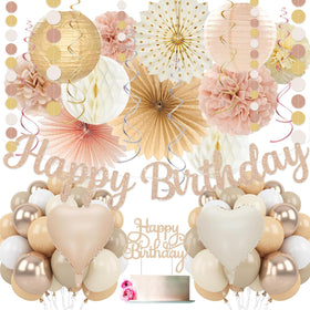 Vztipki champagne-gold beige birthday banner for elegant party backdrop