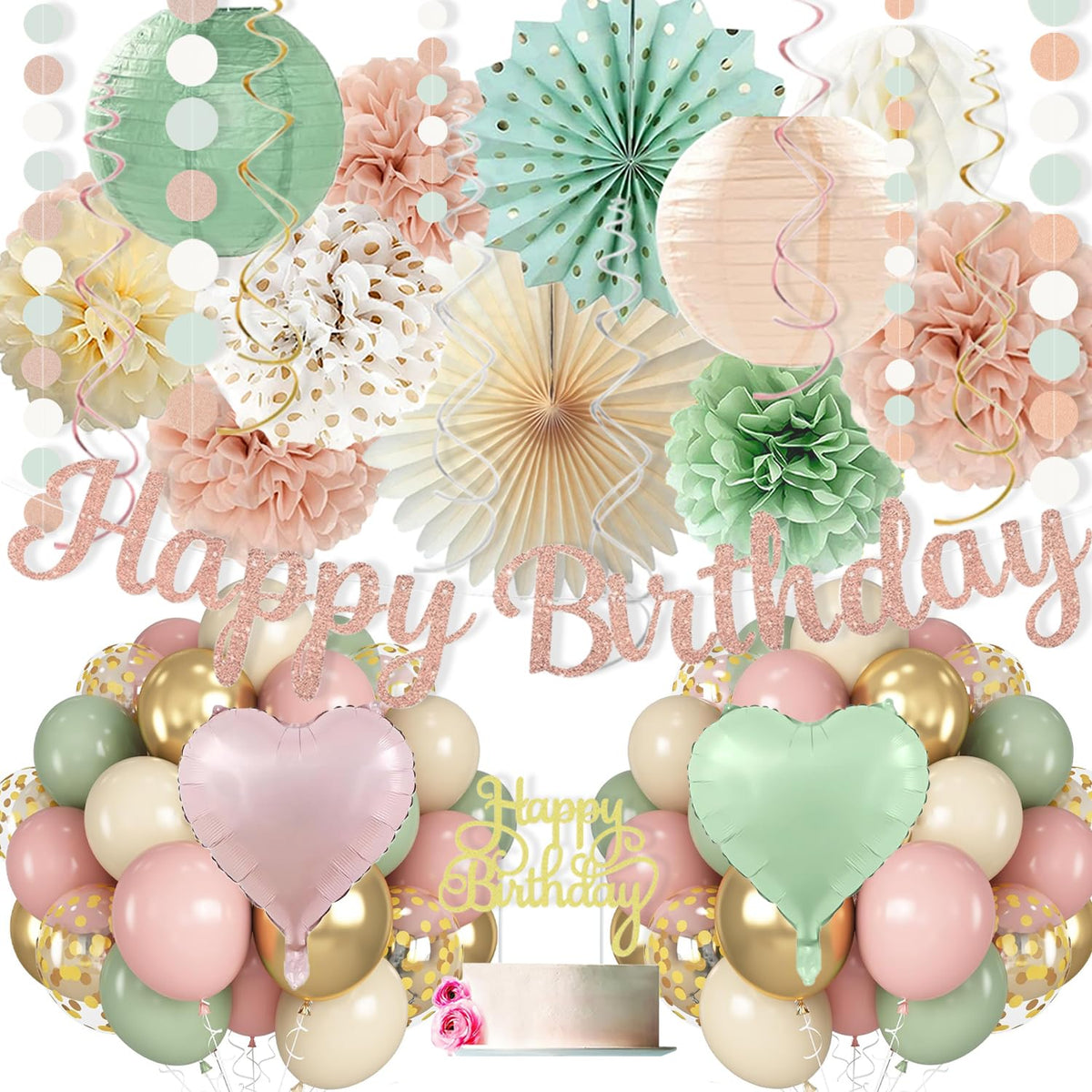 Vztipki banner in sage green and blush pink for a stylish birthday backdrop.