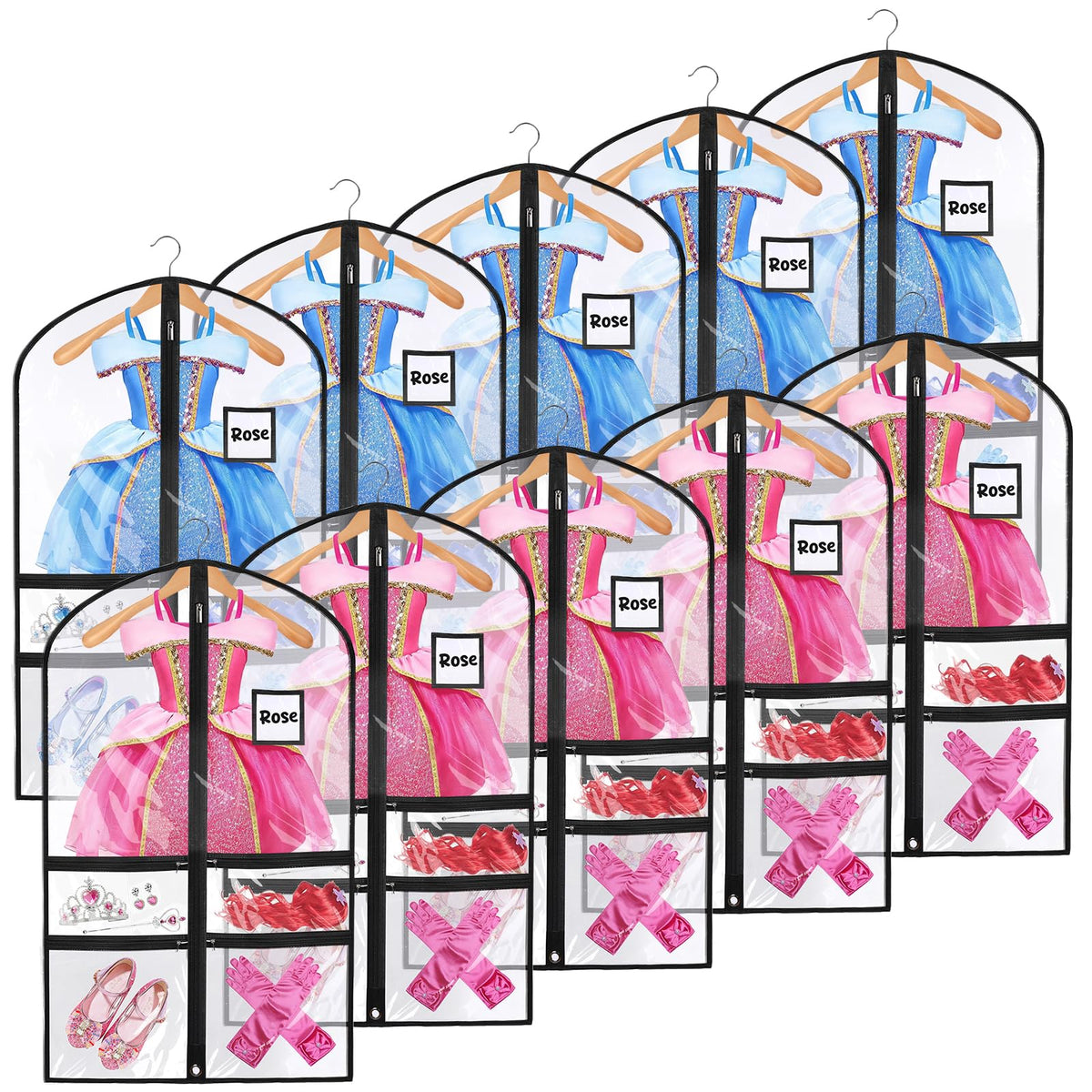 VZZNN ten-pack dance garment bags with 40-inch visibility for quick costume selection.