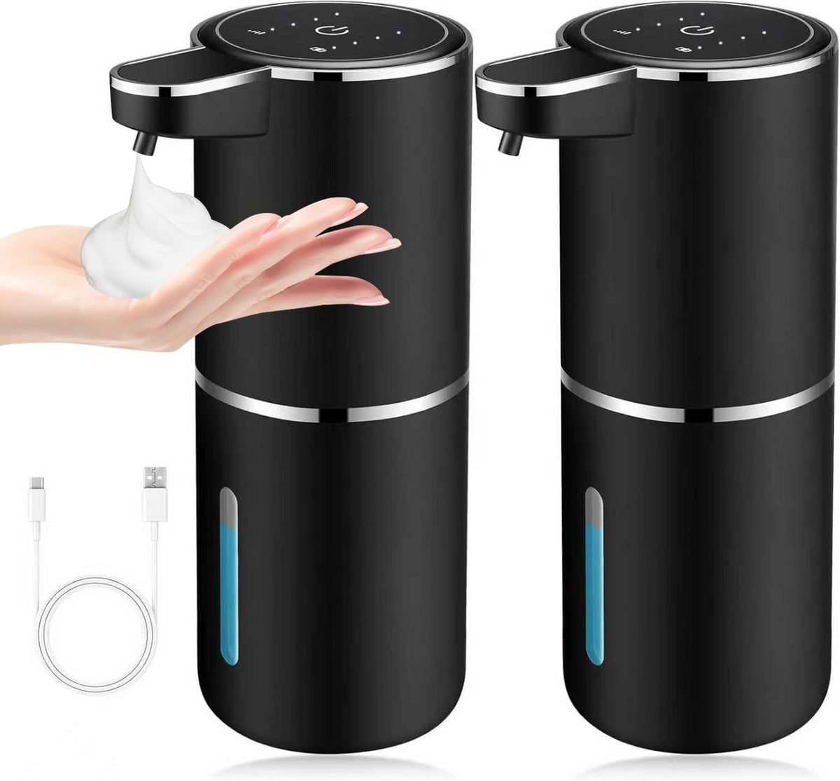 VZZNN 2-pack automatic soap dispensers mounted on a wall for a clutter-free sink.